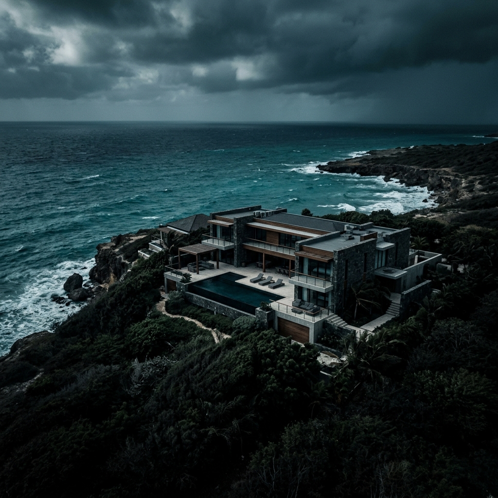 Aerial view of a luxury coastal property in Aruba requiring DTI-certified construction and maintenance protection